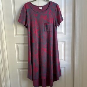 LuLaRoe Carly Short Sleeve High-Low Dress in Raspberry and Charcoal- Small